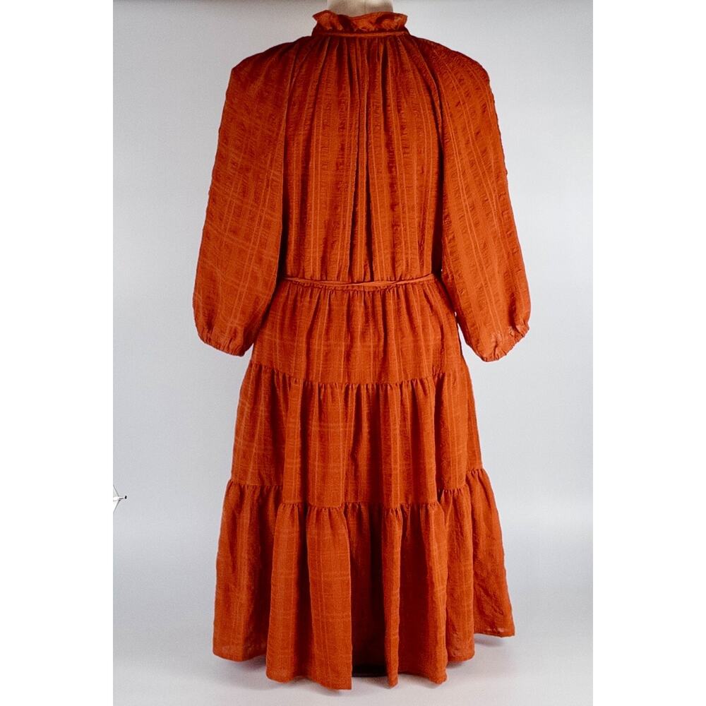 Calvin Klein Boho Cottagecore Prairie Ruffle Dress Beachy Sz 8 Burnt Orange - Picture 5 of 8